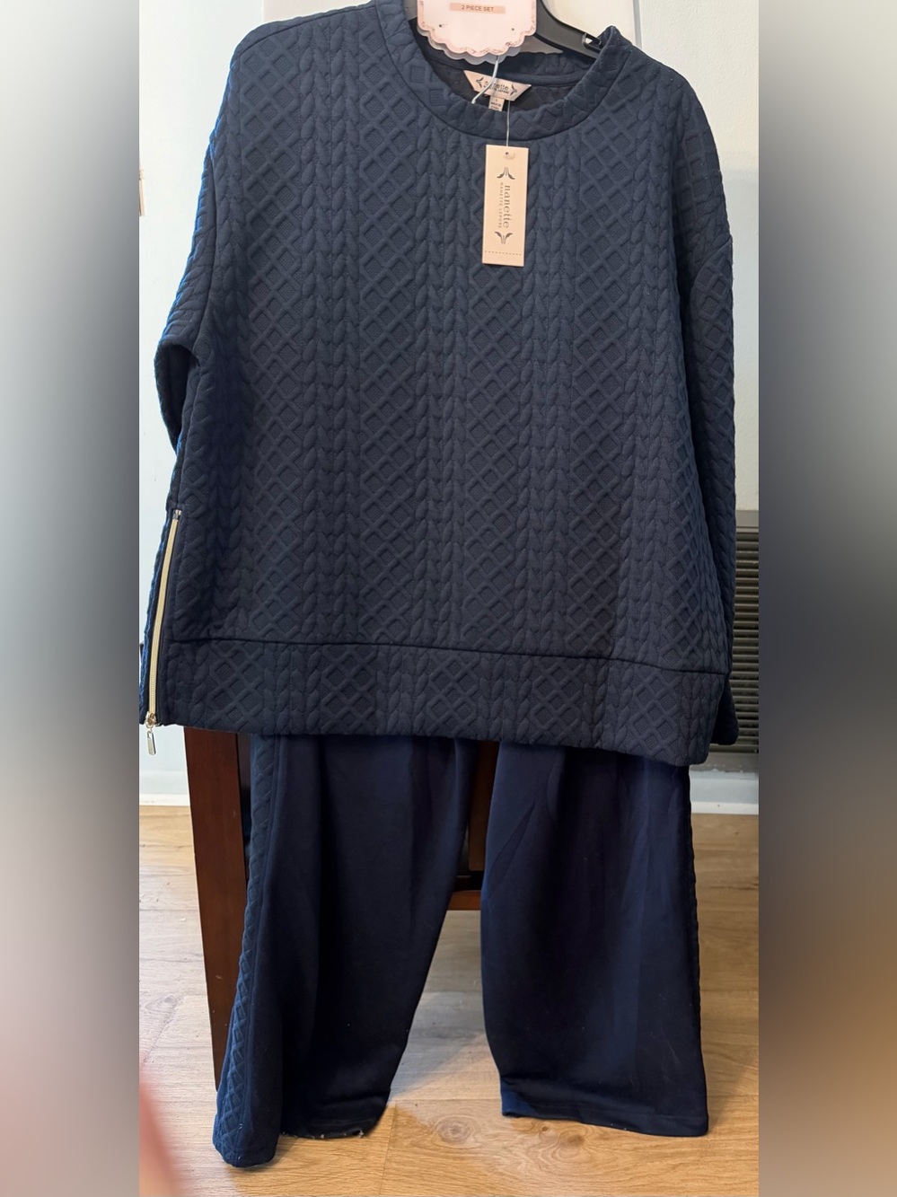 Nanette Lepore Quilted Navy Sweatshirt and Pants Set